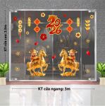 DECAL TRANG TRÍ TẾT CHO NGÂN HÀNG HAI ÔNG THẦN TÀI CƯỠI NGỰA VÀNG VÀ DÂY TREO ĐÒNG TIỀN 2026