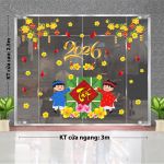 DECAL DÁN KÍNH TRANG TRÍ TẾT BÉ VÀ BÁNH CHƯNG ĐÓN XUÂN DƯỚI MAI VÀNG