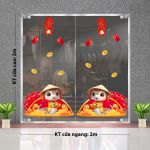 DECAL TRANG TRÍ TẾT ĐÔI RẮN VÀNG BÊN QUẠT ĐỎ