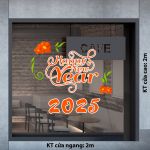 DECAL TRANG TRÍ TẾT HAPPY NEW YEAR 2025 VÀ HOA ĐỎ