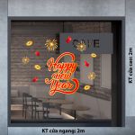 DECAL TRANG TRÍ TẾT HAPPY NEW YEAR VÀ PHÁO HOA ĐỎ