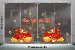 DECAL DÁN KÍNH TRANG TRÍ TẾT NGỰA MẶC ÁO DÀI BÊN CÁNH QUẠT ĐỎ MỪNG XUÂN BÍNH NGỌ