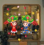 DECAL DÁN KÍNH TRANG TRÍ TẾT HAI BÉ VÀ MÂM NGŨ QUẢ