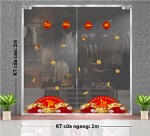 DECAL DÁN KÍNH TRANG TRÍ TẾT HAI CÁNH QUẠT ĐỎ TÀI LỘC VÀ LỒNG ĐÈN ĐỎ