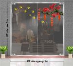 DECAL DÁN KÍNH TRANG TRÍ TẾT CÀNH ĐÀO ĐỎ THẮM GÓC CỔ THỤ VÀ ÉN VÀNG