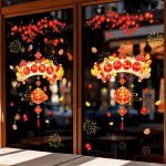 DECAL TĨNH ĐIỆN TRANG TRÍ TẾT CÀNH ĐÀO ĐỎ VÀ LIỄN CHÚC MỪNG NĂM MỚI