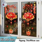 DECAL TĨNH ĐIỆN TRANG TRÍ TẾT ĐÔI QUẠT ĐỎ TREO TRÊN CÀNH ĐÀO