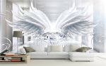 Tranh dán tường 3D cánh thiên thần và daimond