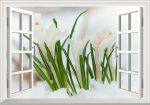 Tranh 3D cửa sổ hoa lan trắng