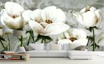 Tranh dán tường 3D hoa hải đường trắng