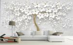 Tranh dán tường 3D hoa ngọc bích trắng