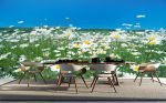 Tranh dán tường 3D cánh đồng hoa cúc trắng