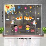DECAL TRANG TRÍ TRUNG THU BÉ XÁCH LỒNG ĐÈN VUI HỘI TRĂNG RẰM