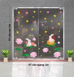 DECAL TRANG TRÍ TRUNG THU THỎ TRẮNG BÊN HỒ SEN CÙNG ÁNH SAO